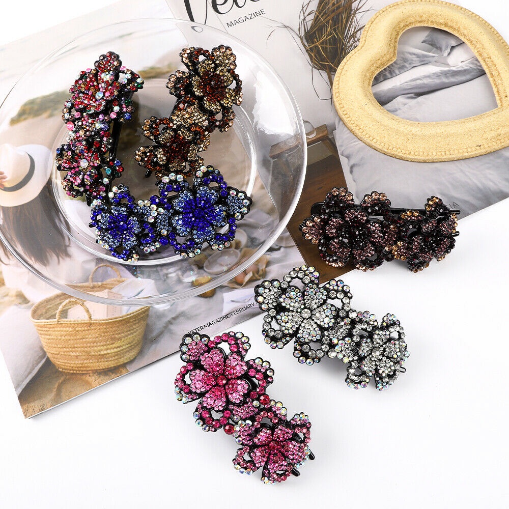 Kẹp tóc hình hoa đính đá thời trang thanh lịch cho nữ