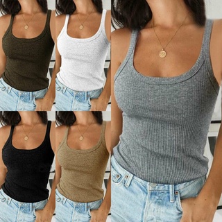 Tank Ribbed Nữ Top Không Tay Cami Vest Nữ Áo Sơ Mi Cơ Bản