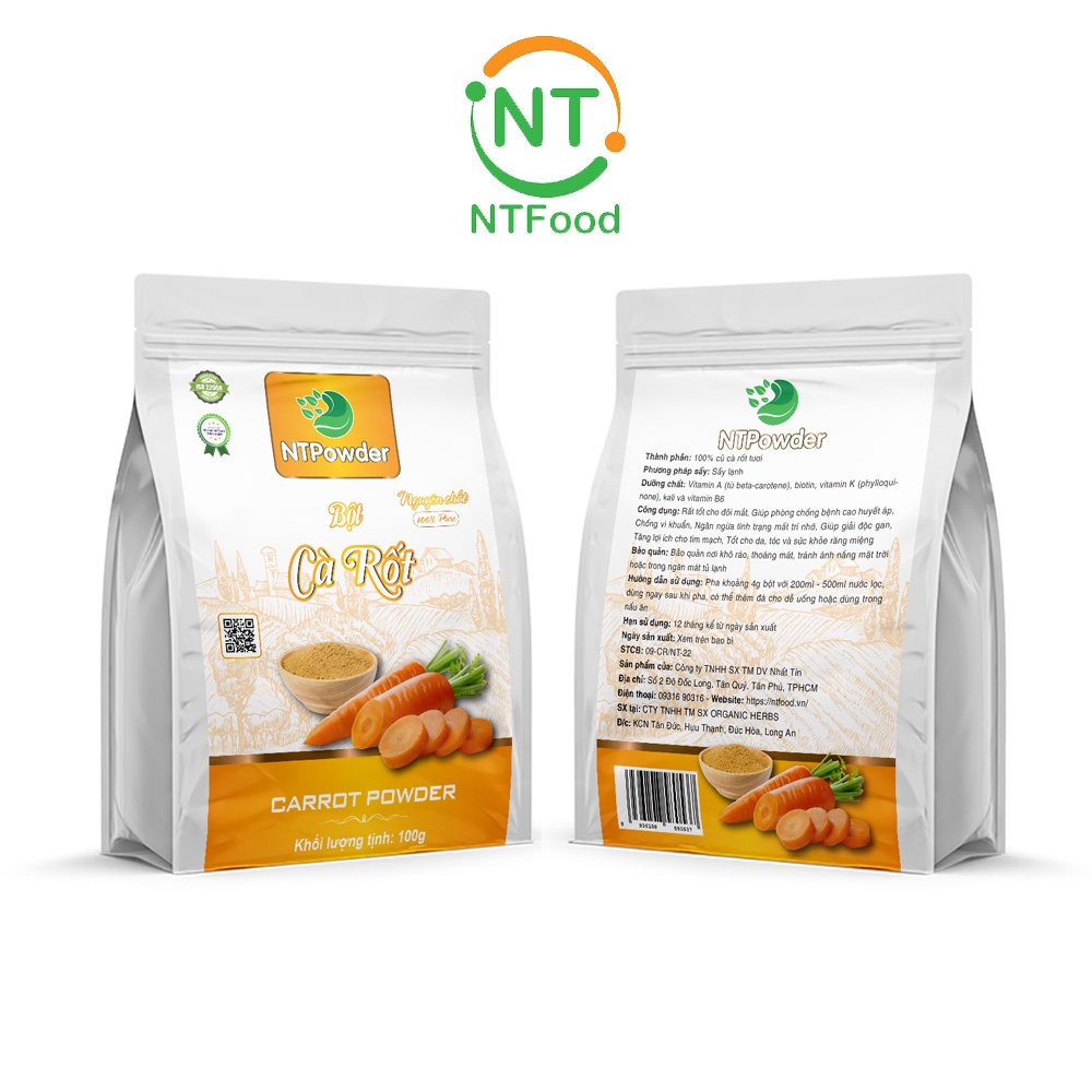 Bột Cà rốt sấy lạnh NTPowder 100Gr - Nhất Tín Food