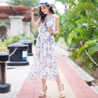 Đầm maxi họa tiết lông vũ Esonfeel QC