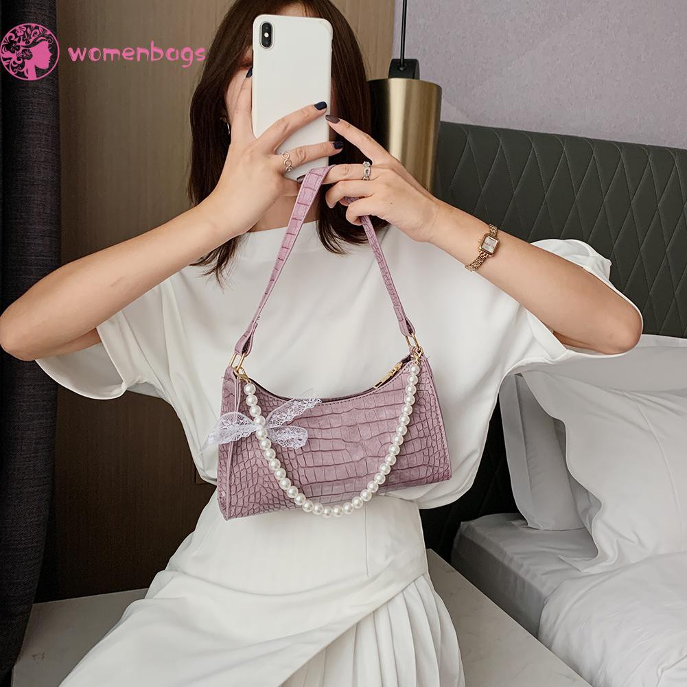 Túi Xách Da Pu Đính Nơ Ngọc Trai Thời Trang Cho Nữ