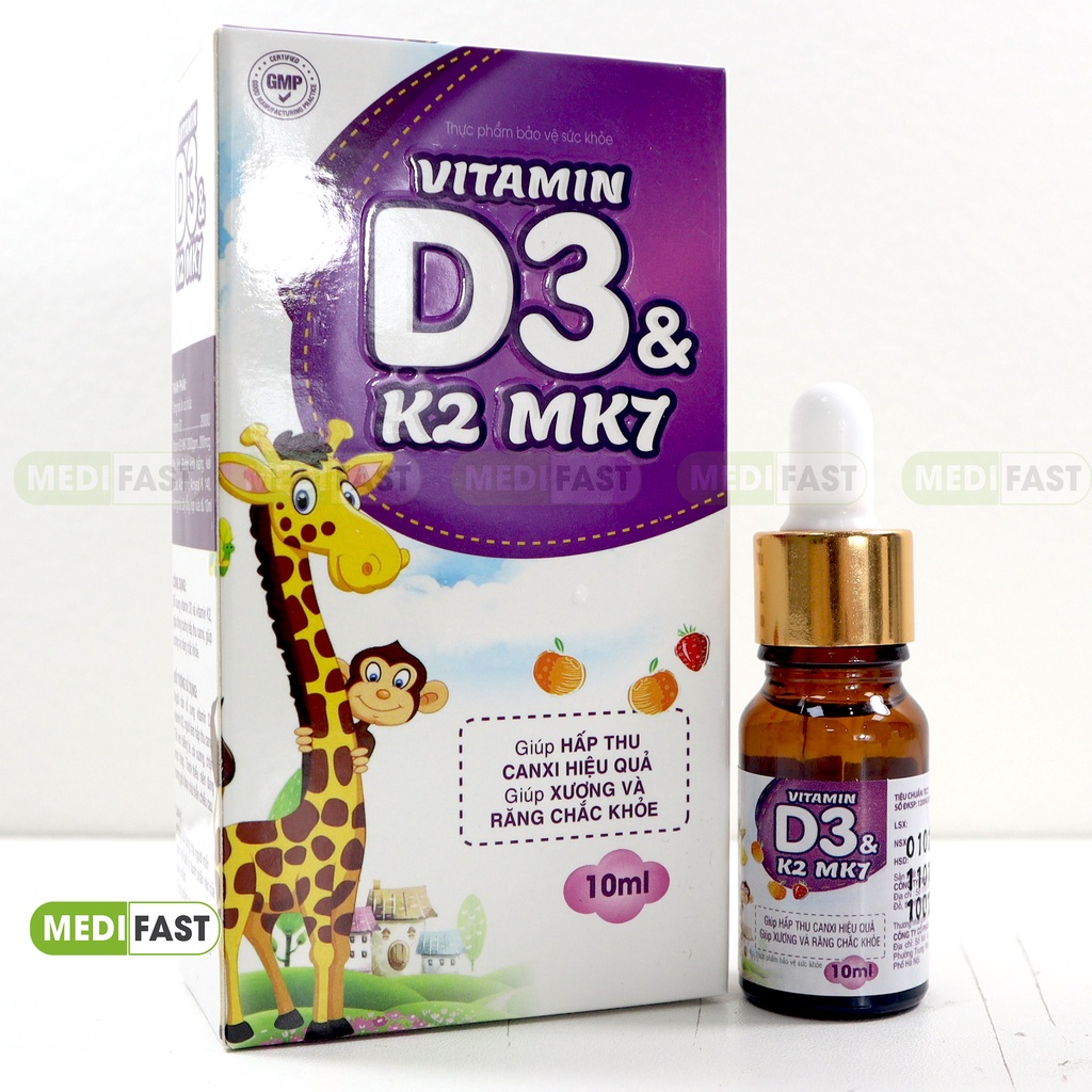 Siro bổ sung Vitamin D3 K2 Mk7 cho bé - Tăng cường hấp thu Canxi phát triển chiều cao k2d3 - Chai 10ml