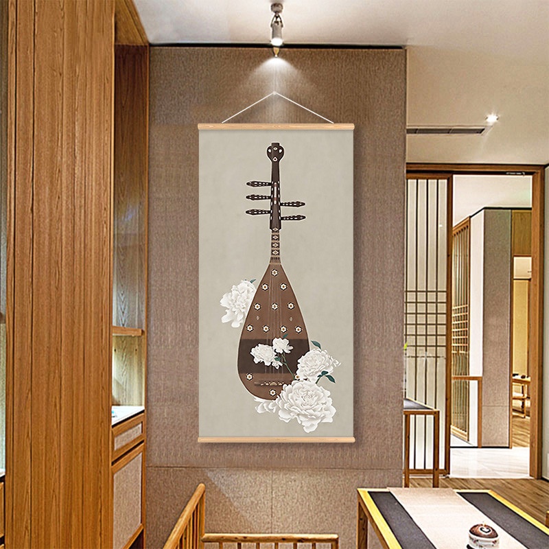 Tranh Vải Cuốn Treo Tường In Hình Hoa Sen Phong Cách vintage