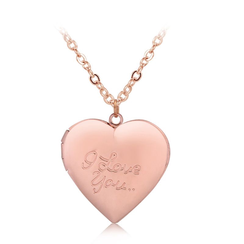 Customized Heart-Shape I Love You Engraved Locket Necklace DIY Photo Box Jewelry