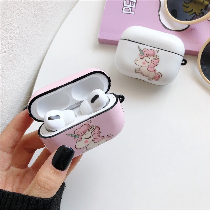 Vỏ Bảo Vệ Hộp Sạc Tai Nghe Airpods Pro Air Pods 1 2 Hình Kỳ Lân Hoạt Hình Bóng Bẩy Kèm Móc Treo