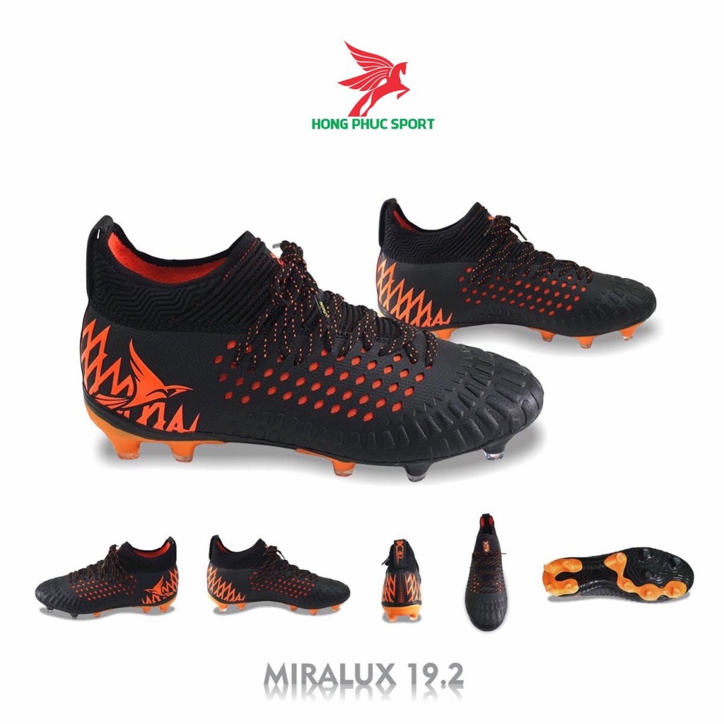 Giày đá bóng cổ cao chính hãng TN Mira lux 19.2 sân cỏ tự nhiên màu đen cam