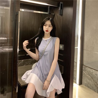 Váy xuông kẻ sọc trắng, xanh đen [ M&C Clothing] - [ Váy] - [ Đầm]