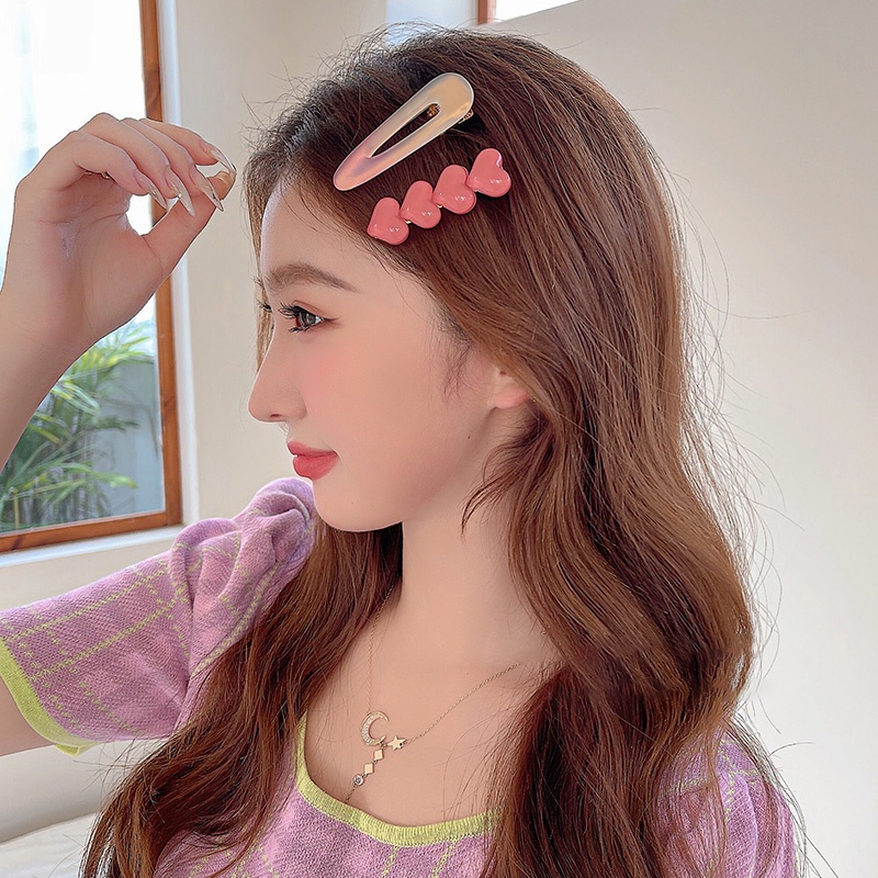 Kẹp Tóc Mái Hình Trái Tim Màu Hồng Dễ Thương Phong Cách Hàn Quốc Cho Nữ