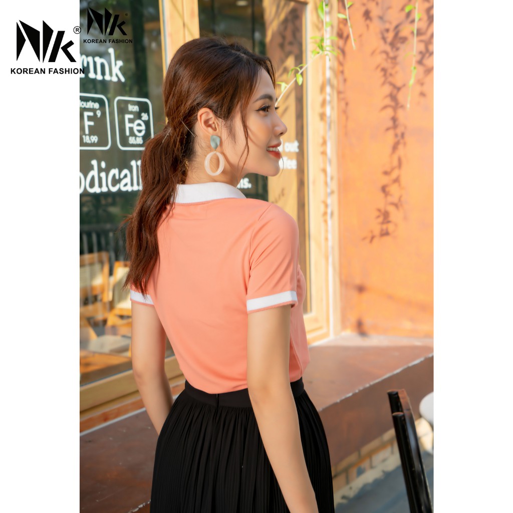 Áo thun polo nữ mắt chim ngắn tay cotton có cổ bẻ cao cấp vải cotton Hàn thoáng mát NK FASHION NKAT2001017