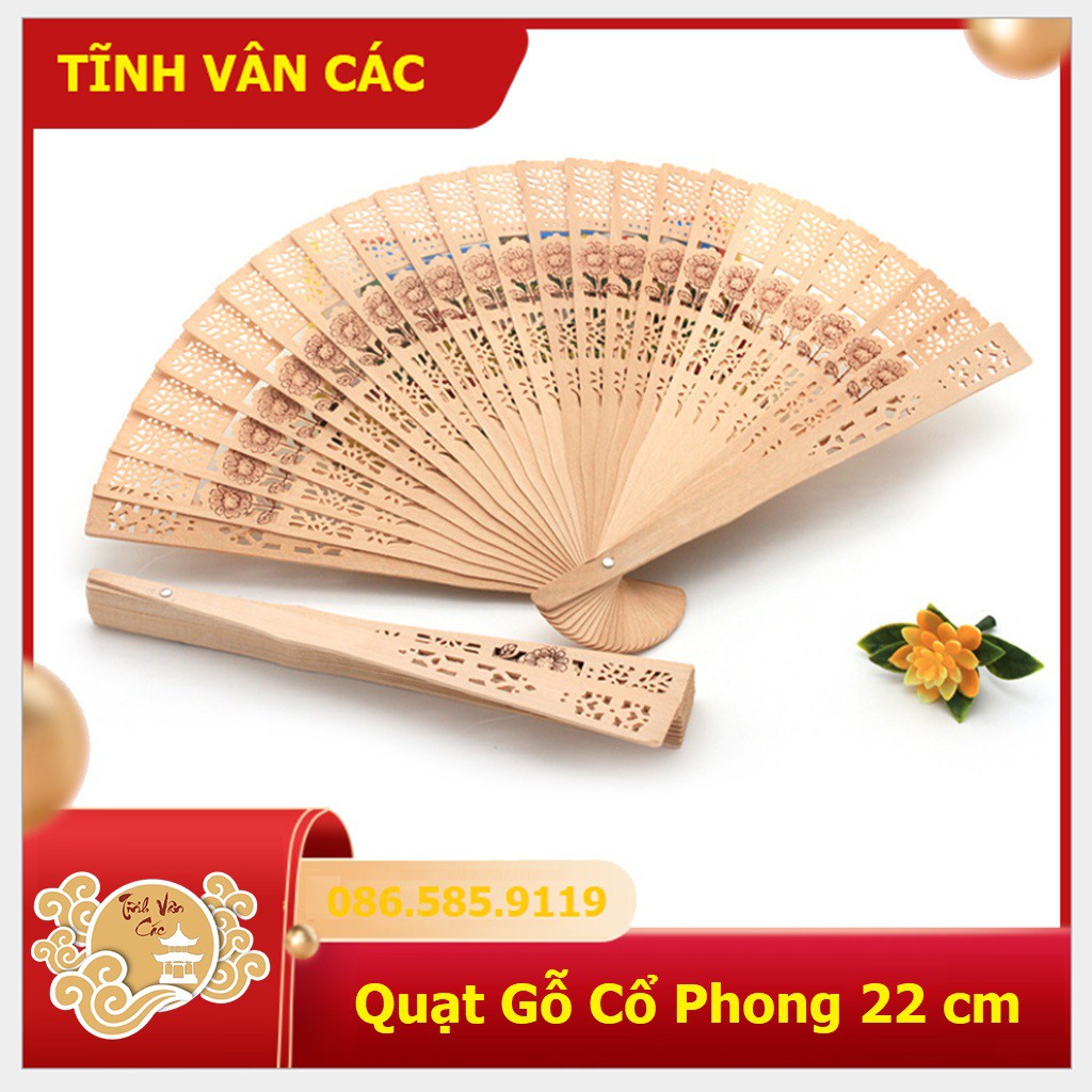 Quạt cổ phong nan gỗ quạt xếp cầm tay phong cách cổ trang Trung Quốc