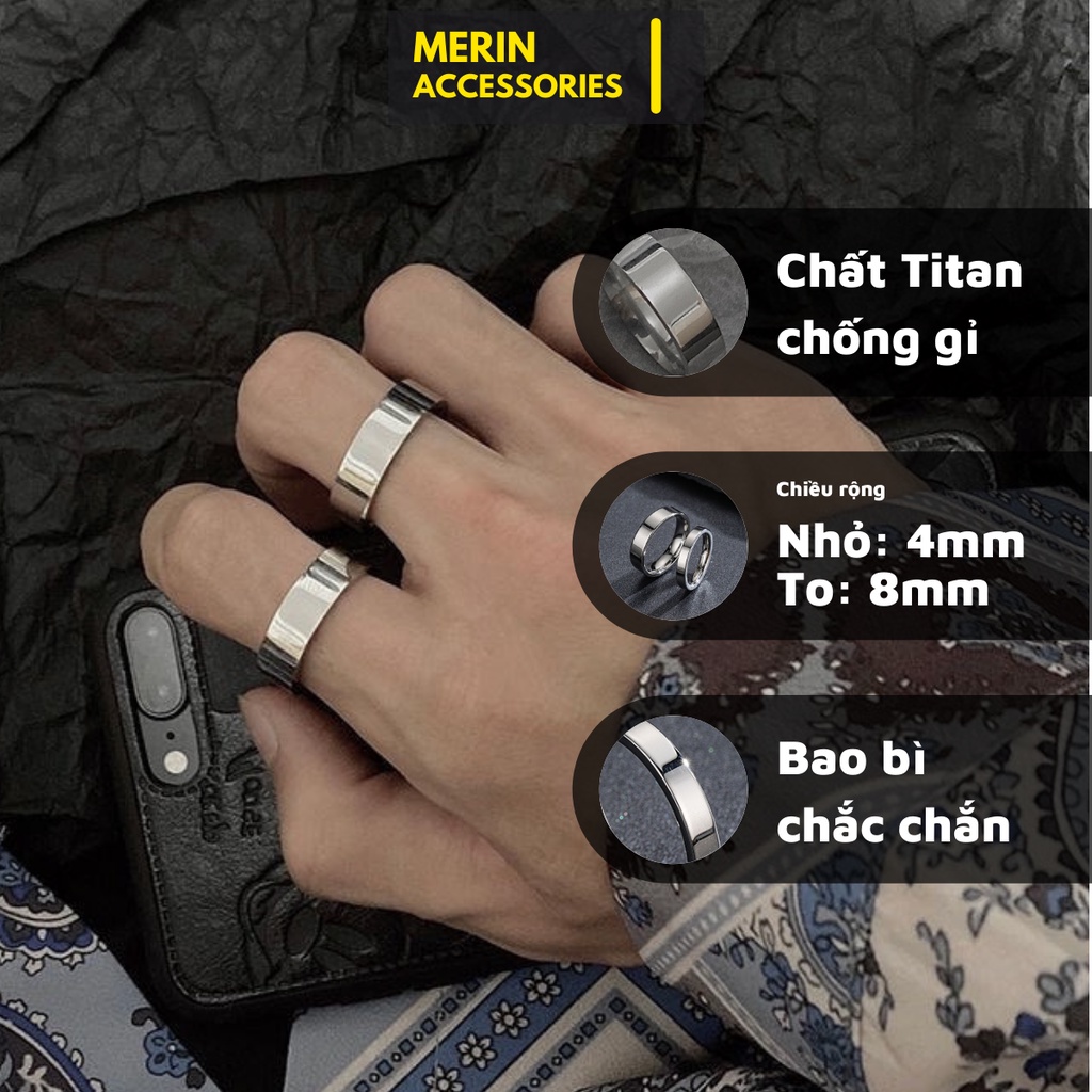 Nhẫn nam nữ tròn thời trang unisex màu bạc basic trơn Merin Accessories chất liệu Titan chống rỉ - Plain ring