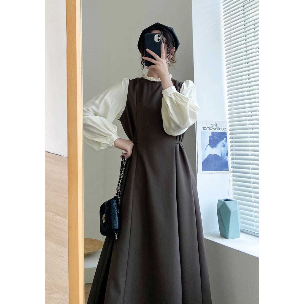 Đầm Nữ Tay Dài Phong Cách Retro Pháp Thời Trang Thanh Lịch