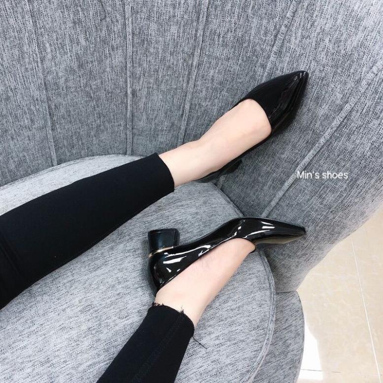 Min's Shoes - Giày Gót Vuông Da Bóng Nano Hàn V200 LH