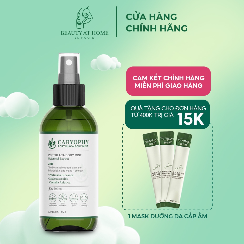 Xịt lưng giảm mụn Caryophy phục hồi dưỡng sáng mờ thâm dịu da mẫn đỏ 150ml – Beauty at home