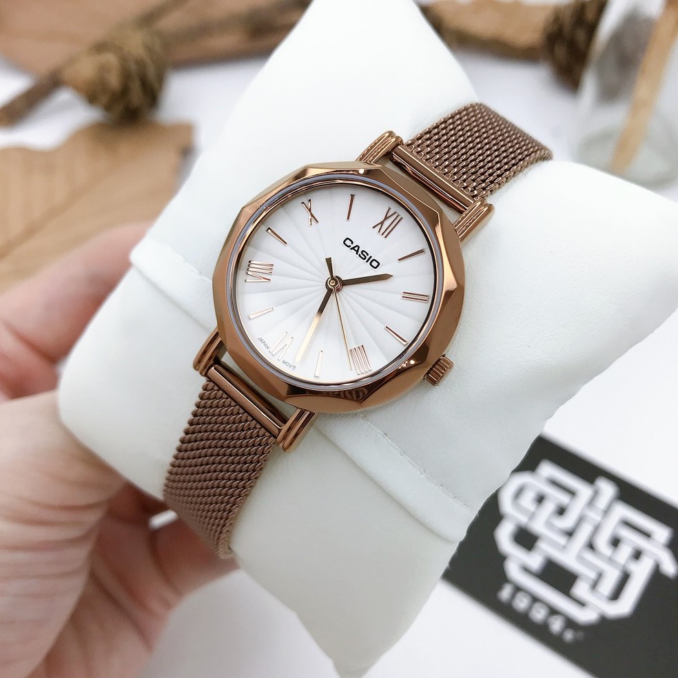 Đồng hồ nữ Casio LTP-E411 / LTP-E411MR-7A dây thép, chống nước 50m, size 30mm, hàng chính hãng