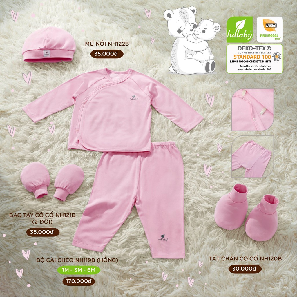 [Mã FASKT4XANH giảm 15% đơn 99K] Bộ sơ sinh cài chéo sồi Lullaby (Bán rời mũ, bao tay, bao chân)