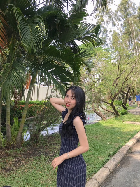 Đầm kẻ tay cánh tiên hai màu siêu yêu ẢNH TỰ CHỤP