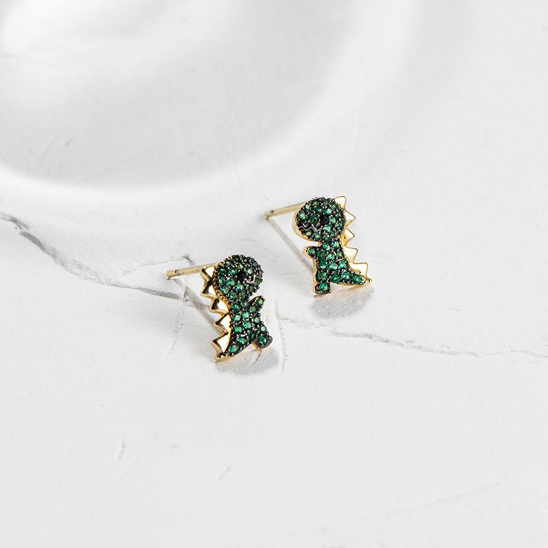 Hoa tai khủng long nhỏ dễ thương và tinh tế không gây dị ứng Hoa tai rhinestone nữ thời trang Hàn Quốc