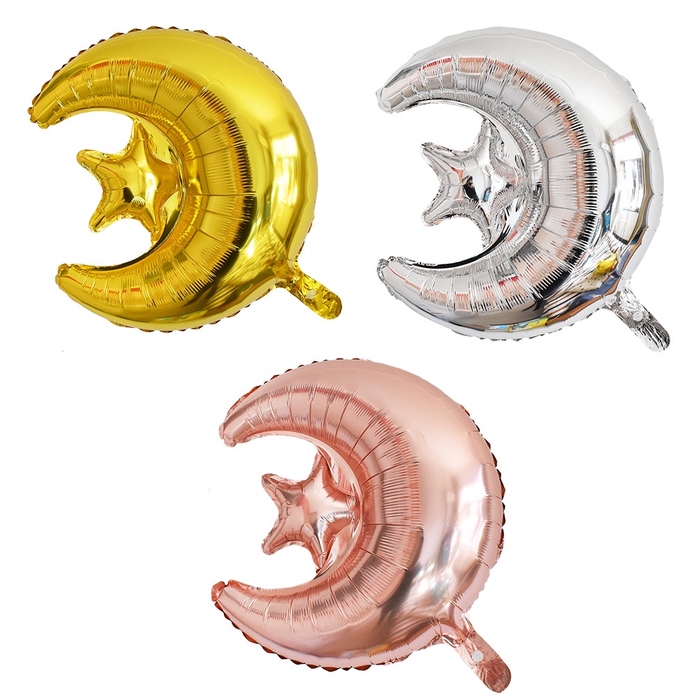 1 Bong Bóng Lá Nhôm Hình Ngôi Sao Mặt Trăng Dùng Trang Trí Lễ Hội Hồi Giáo