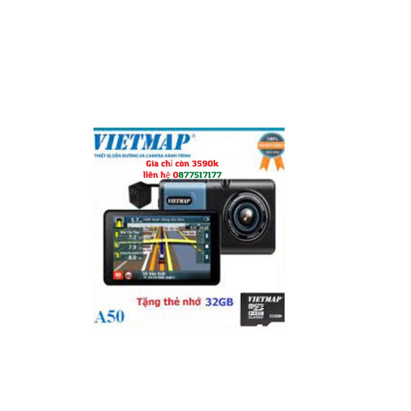 CAMERA HÀNH TRÌNH VIETMAP A50 VỪA DẪN ĐƯỜNG VỪA GHI HÌNH TRƯỚC SAU KÈM THẺ NHỚ - Chính hãng