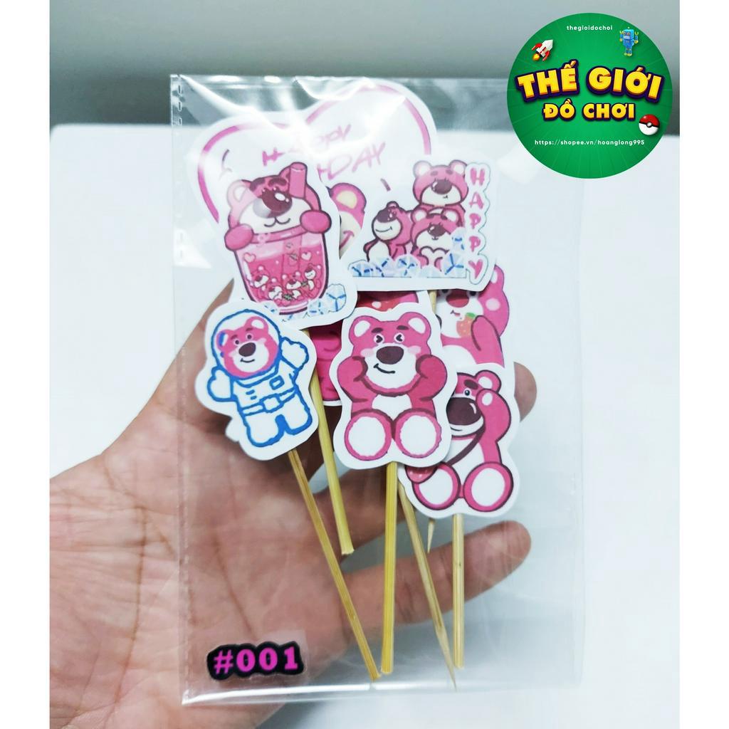 (mẫu 001) Que cắm bánh kem hình Gấu dâu Lotso, trang tri sinh nhật, topper bánh kem