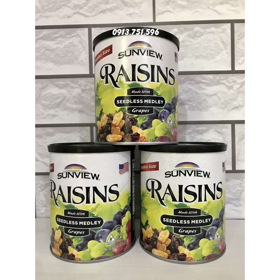 &lt; Chuẩn Raisins Mỹ&gt;Nho Khô Không Hạt Sunview Raisins 425g