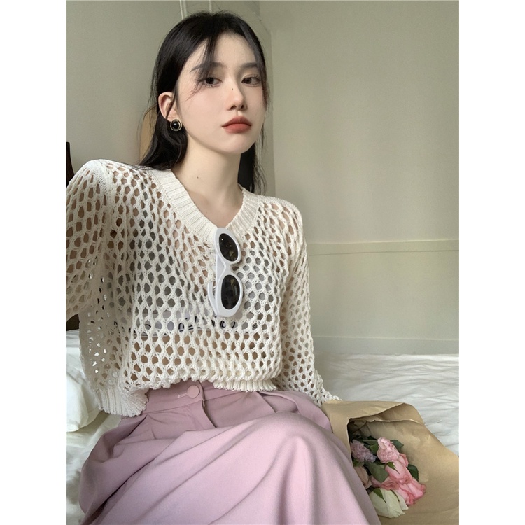 Porozi Áo dệt kim mỏng  dáng ngắn tay dài thời trang Hàn Quốc nhiều màu tùy chọn cho nữ