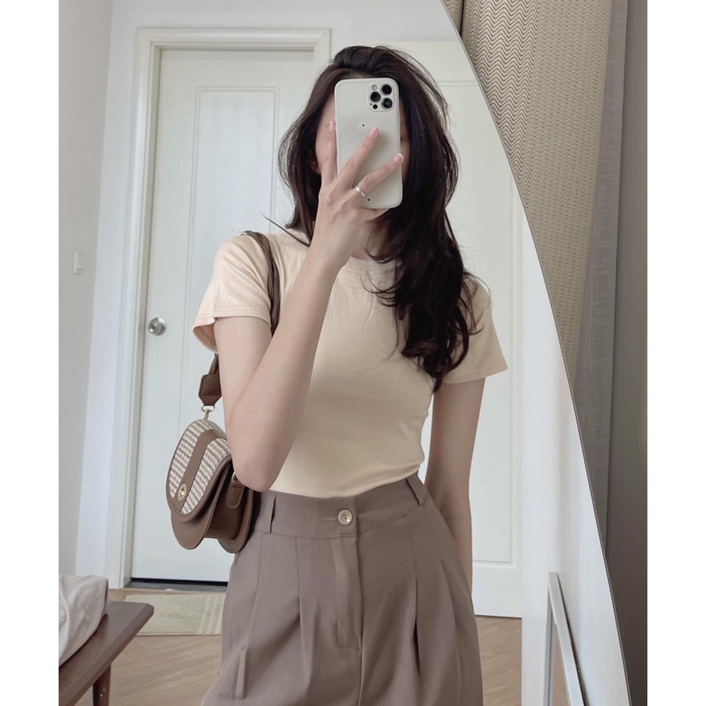 [ATNDN] Áo Pull Trơn Basic Dáng Ôm, Áo Thun Co Dãn Cổ Tròn Phong Cách Hàn Quốc 29August | BigBuy360 - bigbuy360.vn