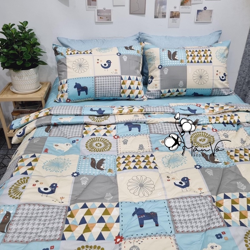 Bộ ga gối cotton Hàn Quốc họa tiết cho bé trai bé gái