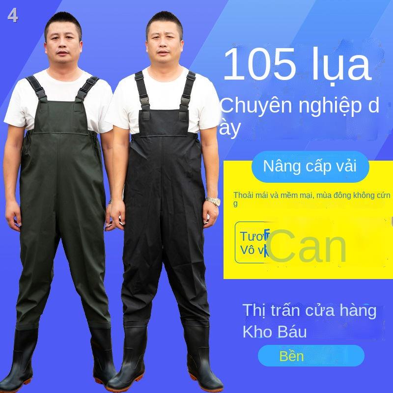 ℗□Dày nửa chiều dài quần nước câu cá quần đi mưa nam một mảnh toàn thân quần áo không thấm nước quần áo da nước ngã ba q