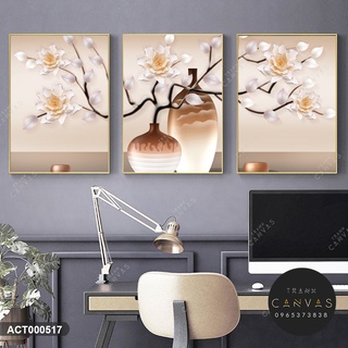 Tranh canvas bộ 3 tấm Bình Hoa