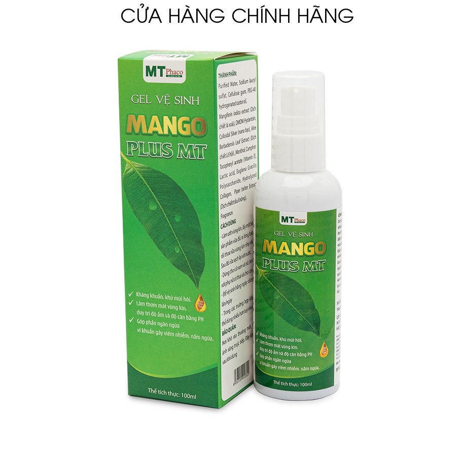 Gel vệ sinh phụ nữ tinh chất xoài Mango Plus MT - Chai 100ml chiết xuất lá xoài, trầu không , lô hội