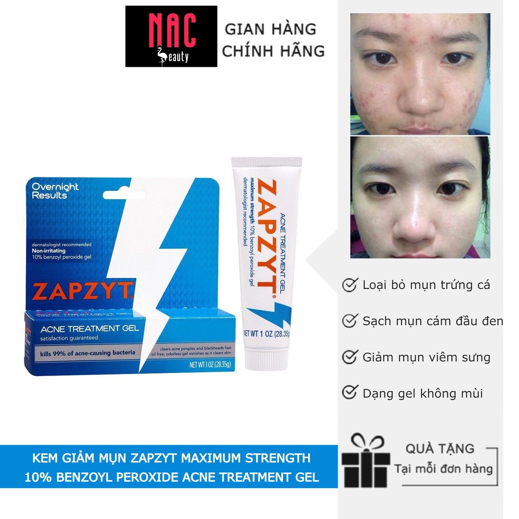 Kem giảm Mụn Zapzyt Maximum Strength 10% Benzoyl Peroxide Acne Treatment Gel