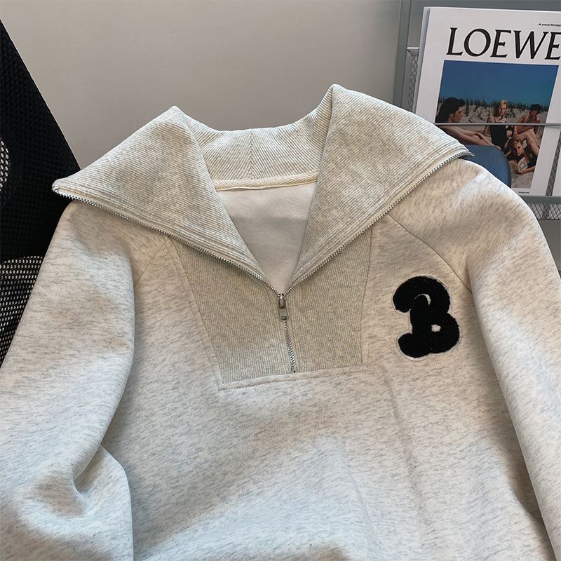 Áo Sweater Dáng Rộng Phối Khóa Kéo Cá Tính Theo Phong Cách Xuân Thu Hàn Quốc Dành Cho Nữ