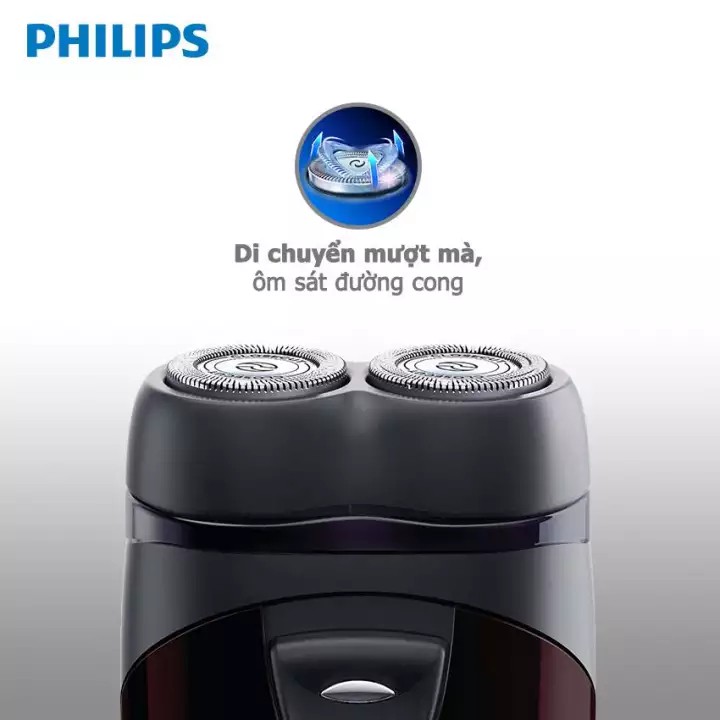 Máy cạo râu Philips PQ206 (Nâu) lưỡi dao xoay tròn - Hàng phân phối chính hãng - Máy sử dụng pin AA tiện thay thế, có th