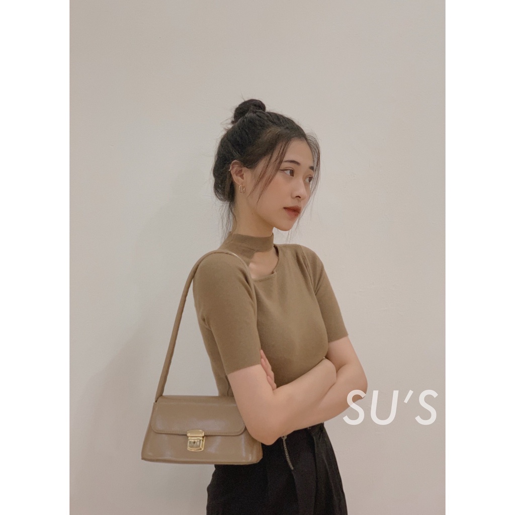 Áo len tăm trơn cộc tay cổ lệch A2032 và A2108 SUSTORE