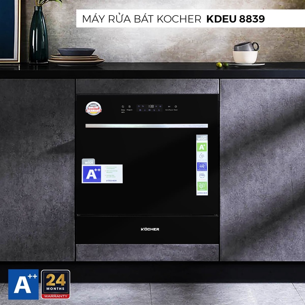 Máy rửa bát Kocher KDEU-8839  - NK Malaysia - BH 3 năm - Diệt khuẩn UV - Đổi mới trong 30 ngày