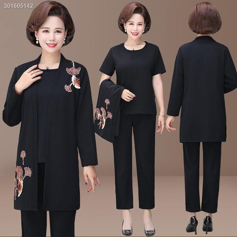Set Áo khoác + Áo + Quần dáng rộng thời trang xuân thu phong cách phương Tây dành cho phụ nữ trung niên