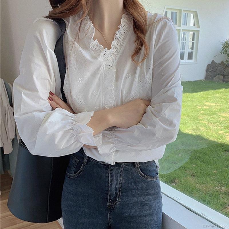 Áo Sơ Mi Phối Ren Kiểu Retro Thời Trang Thu Đông Cho Nữ