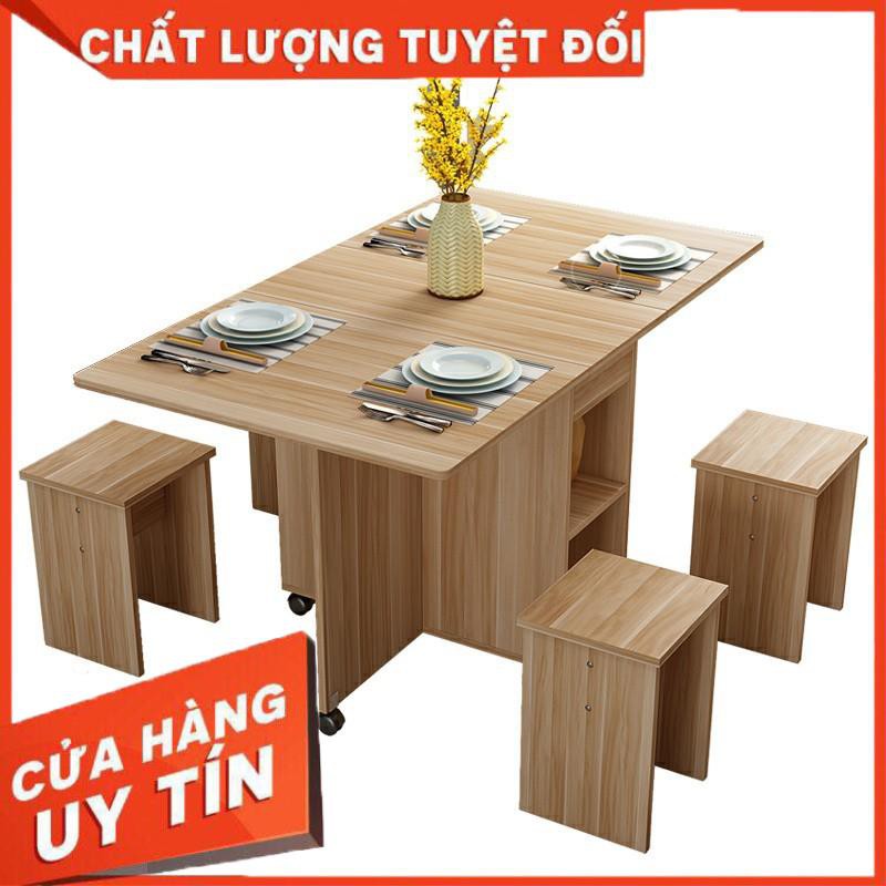 Bàn ăn thông minh gấp gọn gỗ MDF kèm ghế - Tiết kiệm diện tích bếp nhỏ
