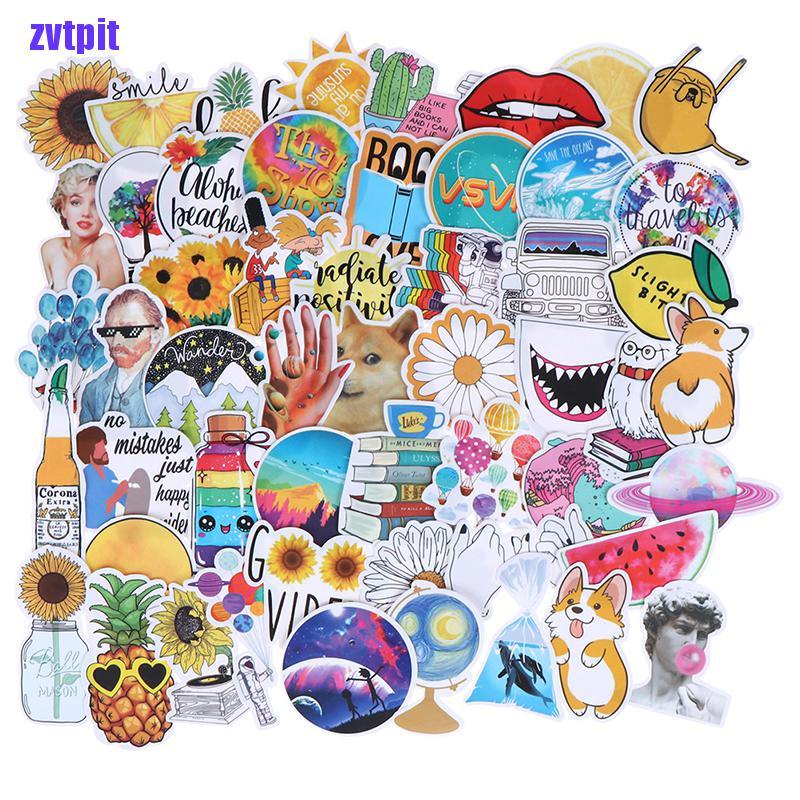 Set 53 Miếng Dán Trang Trí Sổ Tay / Va Li / Đàn Ghi Ta / Laptop Màu Vàng Nhạt Diy