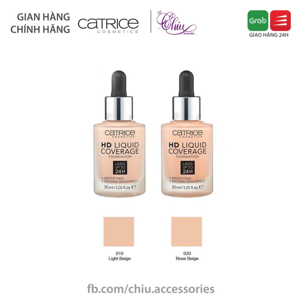 Kem nền Catrice HD Liquid Coverage Foundation 24h Kiềm dầu, phủ mịn da