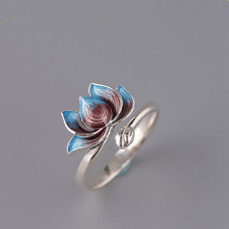 Nhẫn Đeo Tay Kim Loại Tạo Hình Hoa Sen Vintage Cho Nữ