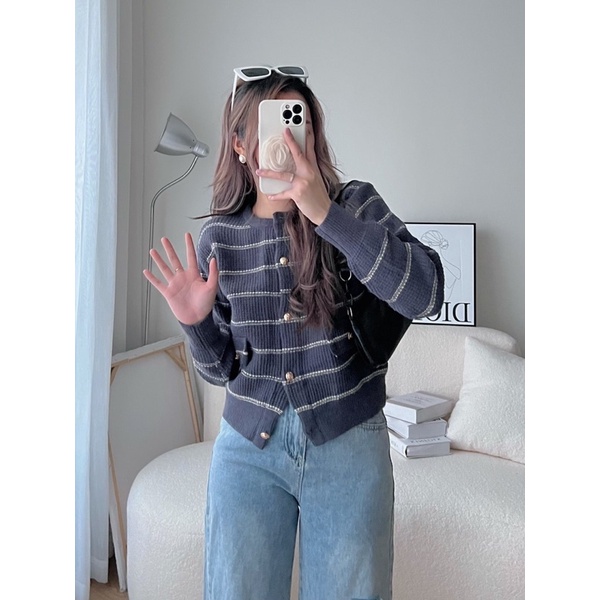 Áo Cardigan Kẻ Ngang Chất Dày Dặn Theday