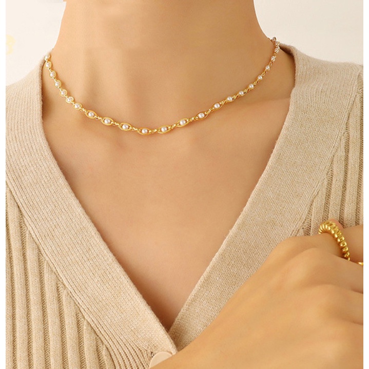 Lắc Tay Ngọc Trai Nhân Tạo Titan Ko Đen TT 4213