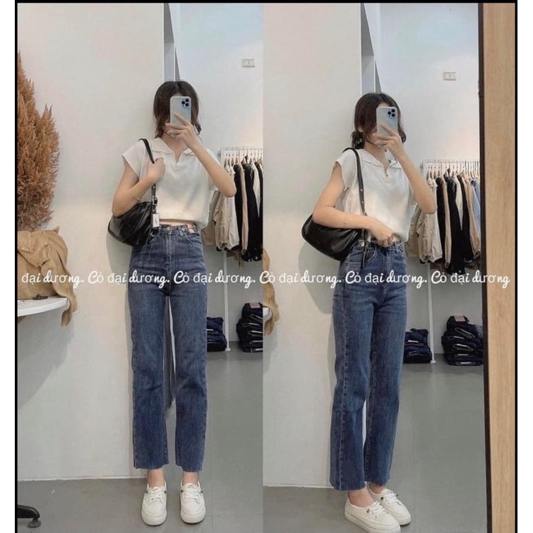 Quần jeans xuông co giãn kèm xích