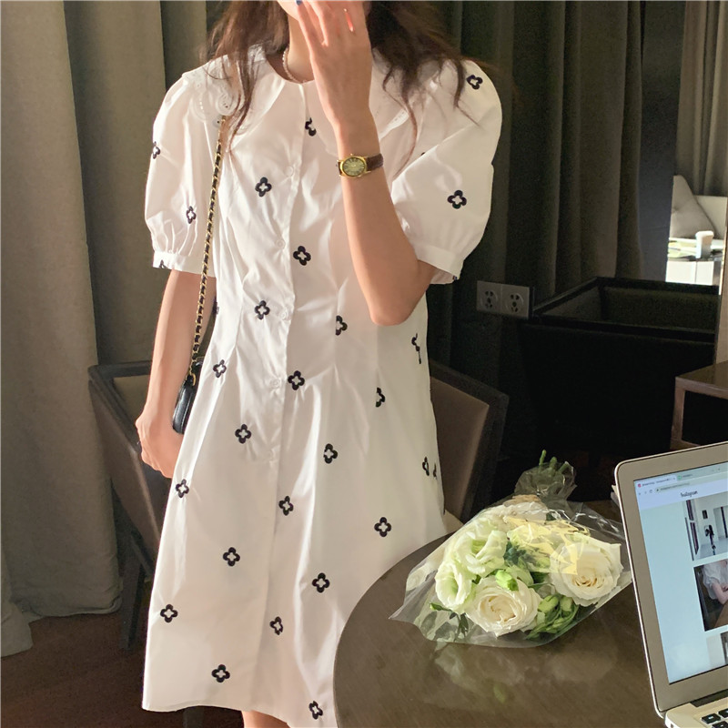 Đầm 43607 tay ngắn dáng rộng cổ búp bê dễ thương dành cho nữ