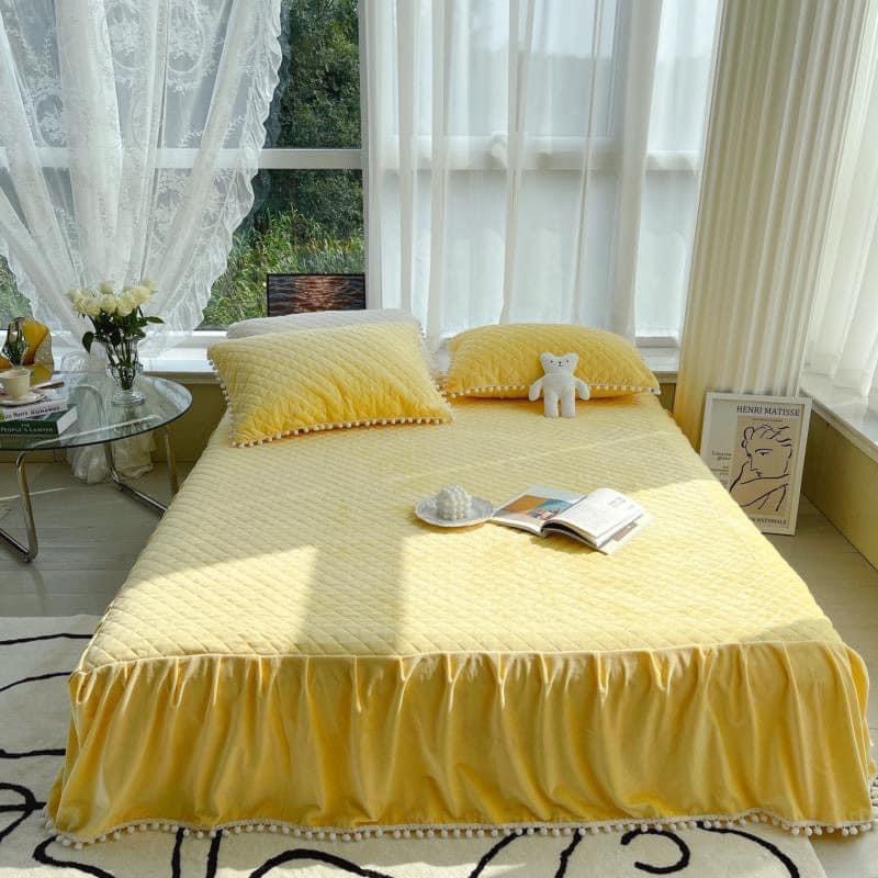 Thảm trải giường trần nỉ nhung phủ bèo cao cấp, Chất nỉ dệt dợi lì 5D mềm mịn không rụng lông chất dầy dặn giữ nhiệt tốt