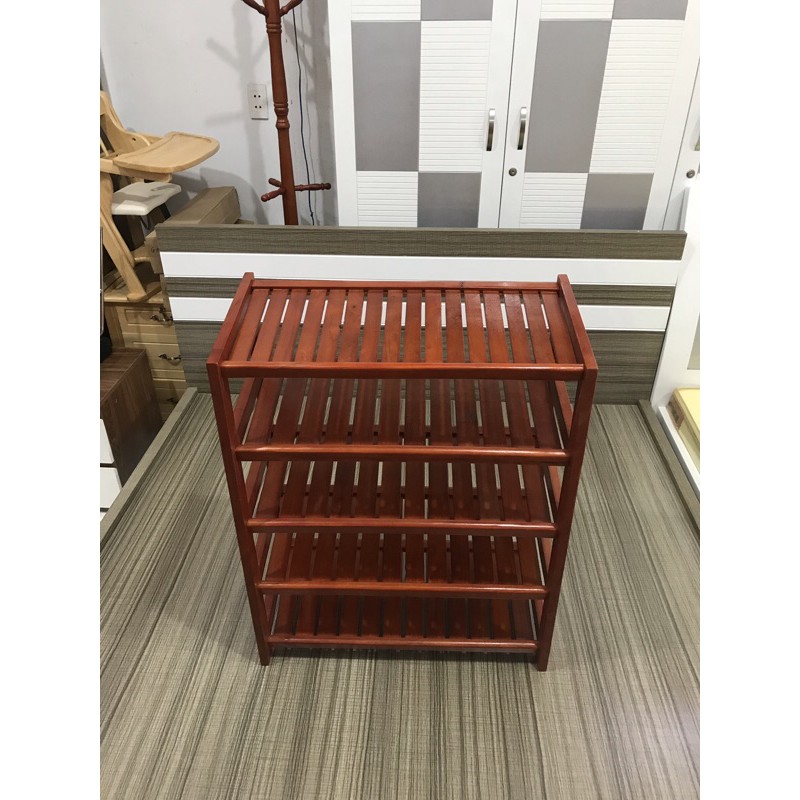 Kệ Dép & giá để dép gỗ chống nước 5 Tầng Gỗ Cao Su Ngang 60