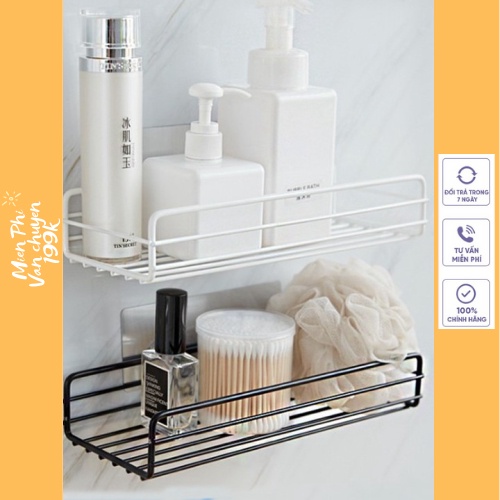 Kệ sắt dán tường hình chữ nhật đựng đồ nhà tắm, nhà bếp sang trọng, hiện đại 88284